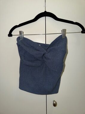 Knot Front Tube Top in Dusty Blue
